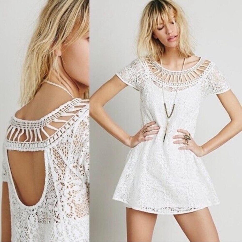 Free People Holy Mountain Crochet Mini Dress in White